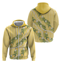 Aloha Puakenikeni Anthurium Pikake Lei Zip Hoodie Gold Hawaiian Palaka Pattern
