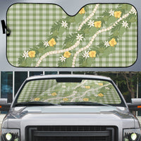 Aloha Puakenikeni Anthurium Pikake Lei Auto Sun Shade Green Hawaiian Palaka Pattern