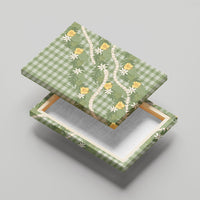 Aloha Puakenikeni Anthurium Pikake Lei Canvas Wall Art Green Hawaiian Palaka Pattern