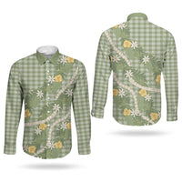 Aloha Puakenikeni Anthurium Pikake Lei Couples Matching Mermaid Dress and Long Sleeve Button Shirt Green Hawaiian Palaka Pattern LT9 - Polynesian Pride
