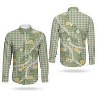 Aloha Puakenikeni Anthurium Pikake Lei Couples Matching Off Shoulder Maxi Dress and Long Sleeve Button Shirt Green Hawaiian Palaka Pattern LT9 - Polynesian Pride