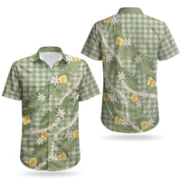 Aloha Puakenikeni Anthurium Pikake Lei Couples Matching Puletasi and Hawaiian Shirt Green Hawaiian Palaka Pattern LT9 - Polynesian Pride