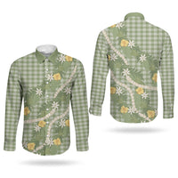 Aloha Puakenikeni Anthurium Pikake Lei Couples Matching Short Sleeve Bodycon Dress and Long Sleeve Button Shirt Green Hawaiian Palaka Pattern LT9 - Polynesian Pride