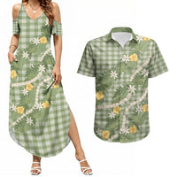 Aloha Puakenikeni Anthurium Pikake Lei Couples Matching Summer Maxi Dress and Hawaiian Shirt Green Hawaiian Palaka Pattern LT9 Green - Polynesian Pride