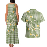 Aloha Puakenikeni Anthurium Pikake Lei Couples Matching Tank Maxi Dress and Hawaiian Shirt Green Hawaiian Palaka Pattern LT9 - Polynesian Pride