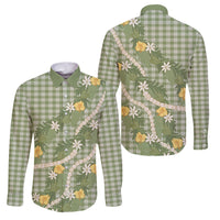 Aloha Puakenikeni Anthurium Pikake Lei Family Matching Long Sleeve Bodycon Dress and Hawaiian Shirt Green Hawaiian Palaka Pattern LT9 Dad's Shirt - Long Sleeve Green - Polynesian Pride
