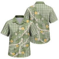 Aloha Puakenikeni Anthurium Pikake Lei Family Matching Off The Shoulder Long Sleeve Dress and Hawaiian Shirt Green Hawaiian Palaka Pattern LT9 Son's Shirt Green - Polynesian Pride