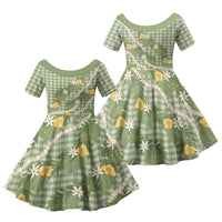 Aloha Puakenikeni Anthurium Pikake Lei Family Matching Off Shoulder Maxi Dress and Hawaiian Shirt Green Hawaiian Palaka Pattern LT9 Daughter's Dress Green - Polynesian Pride