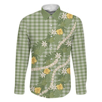 Aloha Puakenikeni Anthurium Pikake Lei Family Matching Puletasi and Hawaiian Shirt Green Hawaiian Palaka Pattern LT9 Daughter's Dress Green - Polynesian Pride