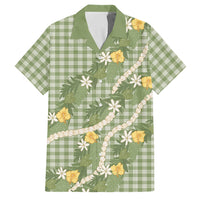 Aloha Puakenikeni Anthurium Pikake Lei Family Matching Short Sleeve Bodycon Dress and Hawaiian Shirt Green Hawaiian Palaka Pattern LT9 Dad's Shirt - Short Sleeve Green - Polynesian Pride