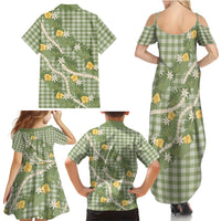 Aloha Puakenikeni Anthurium Pikake Lei Family Matching Summer Maxi Dress and Hawaiian Shirt Green Hawaiian Palaka Pattern LT9 Mom's Dress Green - Polynesian Pride