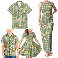 Aloha Puakenikeni Anthurium Pikake Lei Family Matching Tank Maxi Dress and Hawaiian Shirt Green Hawaiian Palaka Pattern LT9 - Polynesian Pride