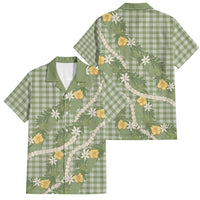 Aloha Puakenikeni Anthurium Pikake Lei Family Matching Tank Maxi Dress and Hawaiian Shirt Green Hawaiian Palaka Pattern LT9 Dad's Shirt - Short Sleeve Green - Polynesian Pride