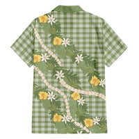 Aloha Puakenikeni Anthurium Pikake Lei Family Matching Tank Maxi Dress and Hawaiian Shirt Green Hawaiian Palaka Pattern LT9 Dad's Shirt - Long Sleeve Green - Polynesian Pride
