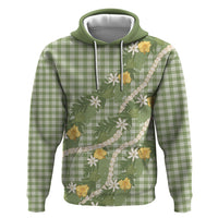 Aloha Puakenikeni Anthurium Pikake Lei Hoodie Green Hawaiian Palaka Pattern