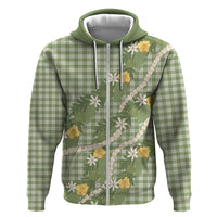 Aloha Puakenikeni Anthurium Pikake Lei Hoodie Green Hawaiian Palaka Pattern