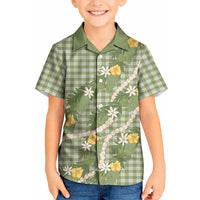 Aloha Puakenikeni Anthurium Pikake Lei Kid Hawaiian Shirt Green Hawaiian Palaka Pattern LT9 Kid Green - Polynesian Pride