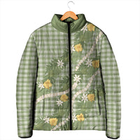 Aloha Puakenikeni Anthurium Pikake Lei Padded Jacket Green Hawaiian Palaka Pattern