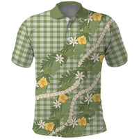 Aloha Puakenikeni Anthurium Pikake Lei Polo Shirt Green Hawaiian Palaka Pattern LT9 Green - Polynesian Pride
