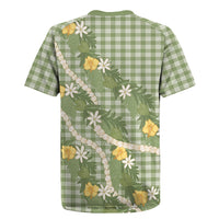 Aloha Puakenikeni Anthurium Pikake Lei Rugby Jersey Green Hawaiian Palaka Pattern LT9 - Polynesian Pride