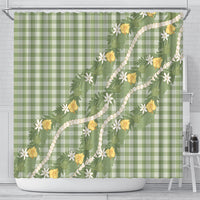 Aloha Puakenikeni Anthurium Pikake Lei Shower Curtain Green Hawaiian Palaka Pattern