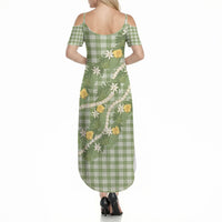 Aloha Puakenikeni Anthurium Pikake Lei Summer Maxi Dress Green Hawaiian Palaka Pattern LT9 - Polynesian Pride