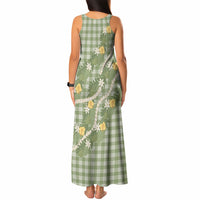 Aloha Puakenikeni Anthurium Pikake Lei Tank Maxi Dress Green Hawaiian Palaka Pattern LT9 - Polynesian Pride