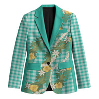 Aloha Puakenikeni Anthurium Pikake Lei Blazer Marine Hawaiian Palaka Pattern