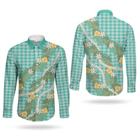 Aloha Puakenikeni Anthurium Pikake Lei Couples Matching Mermaid Dress and Long Sleeve Button Shirt Marine Hawaiian Palaka Pattern LT9 - Polynesian Pride