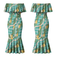 Aloha Puakenikeni Anthurium Pikake Lei Couples Matching Mermaid Dress and Long Sleeve Button Shirt Marine Hawaiian Palaka Pattern LT9 - Polynesian Pride