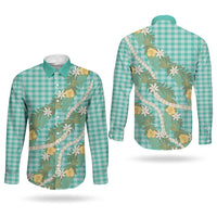 Aloha Puakenikeni Anthurium Pikake Lei Couples Matching Off Shoulder Maxi Dress and Long Sleeve Button Shirt Marine Hawaiian Palaka Pattern LT9 - Polynesian Pride