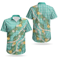 Aloha Puakenikeni Anthurium Pikake Lei Couples Matching Off The Shoulder Long Sleeve Dress and Hawaiian Shirt Marine Hawaiian Palaka Pattern LT9 - Polynesian Pride