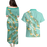 Aloha Puakenikeni Anthurium Pikake Lei Couples Matching Puletasi and Hawaiian Shirt Marine Hawaiian Palaka Pattern LT9 - Polynesian Pride