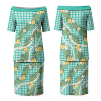 Aloha Puakenikeni Anthurium Pikake Lei Couples Matching Puletasi and Hawaiian Shirt Marine Hawaiian Palaka Pattern LT9 - Polynesian Pride