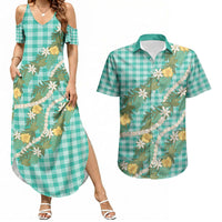Aloha Puakenikeni Anthurium Pikake Lei Couples Matching Summer Maxi Dress and Hawaiian Shirt Marine Hawaiian Palaka Pattern LT9 Marine - Polynesian Pride