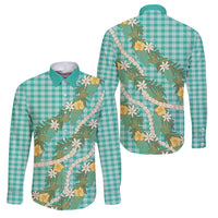 Aloha Puakenikeni Anthurium Pikake Lei Family Matching Long Sleeve Bodycon Dress and Hawaiian Shirt Marine Hawaiian Palaka Pattern LT9 Dad's Shirt - Long Sleeve Marine - Polynesian Pride