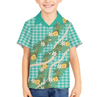 Aloha Puakenikeni Anthurium Pikake Lei Family Matching Off The Shoulder Long Sleeve Dress and Hawaiian Shirt Marine Hawaiian Palaka Pattern LT9 Son's Shirt Marine - Polynesian Pride