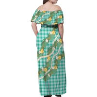 Aloha Puakenikeni Anthurium Pikake Lei Family Matching Off Shoulder Maxi Dress and Hawaiian Shirt Marine Hawaiian Palaka Pattern LT9 - Polynesian Pride