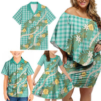 Aloha Puakenikeni Anthurium Pikake Lei Family Matching Off Shoulder Short Dress and Hawaiian Shirt Marine Hawaiian Palaka Pattern LT9 - Polynesian Pride