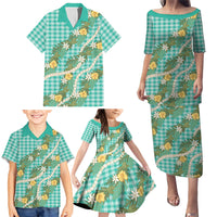 Aloha Puakenikeni Anthurium Pikake Lei Family Matching Puletasi and Hawaiian Shirt Marine Hawaiian Palaka Pattern LT9 - Polynesian Pride