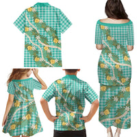Aloha Puakenikeni Anthurium Pikake Lei Family Matching Puletasi and Hawaiian Shirt Marine Hawaiian Palaka Pattern LT9 Mom's Dress Marine - Polynesian Pride