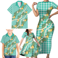 Aloha Puakenikeni Anthurium Pikake Lei Family Matching Short Sleeve Bodycon Dress and Hawaiian Shirt Marine Hawaiian Palaka Pattern LT9 - Polynesian Pride