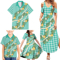 Aloha Puakenikeni Anthurium Pikake Lei Family Matching Summer Maxi Dress and Hawaiian Shirt Marine Hawaiian Palaka Pattern LT9 - Polynesian Pride