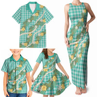 Aloha Puakenikeni Anthurium Pikake Lei Family Matching Tank Maxi Dress and Hawaiian Shirt Marine Hawaiian Palaka Pattern LT9 - Polynesian Pride