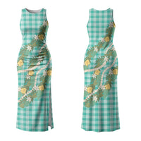 Aloha Puakenikeni Anthurium Pikake Lei Family Matching Tank Maxi Dress and Hawaiian Shirt Marine Hawaiian Palaka Pattern LT9 Mom's Dress Marine - Polynesian Pride