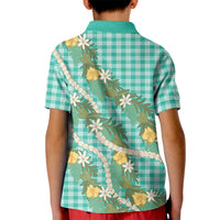 Aloha Puakenikeni Anthurium Pikake Lei Kid Polo Shirt Marine Hawaiian Palaka Pattern