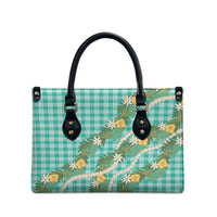 Aloha Puakenikeni Anthurium Pikake Lei Leather Bag Marine Hawaiian Palaka Pattern
