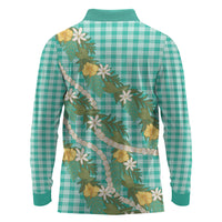 Aloha Puakenikeni Anthurium Pikake Lei Long Sleeve Polo Shirt Marine Hawaiian Palaka Pattern