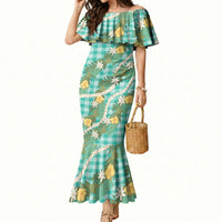 Aloha Puakenikeni Anthurium Pikake Lei Mermaid Dress Marine Hawaiian Palaka Pattern LT9 Women Marine - Polynesian Pride