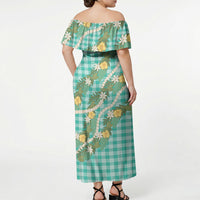Aloha Puakenikeni Anthurium Pikake Lei Off Shoulder Maxi Dress Marine Hawaiian Palaka Pattern LT9 - Polynesian Pride